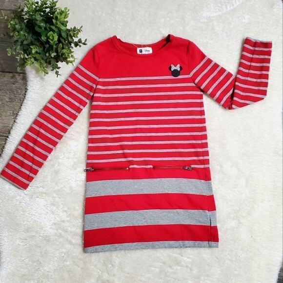 GapKids Disney Minnie Mouse Red and Gray Striped Shift Dress, Girls Size 8 - Picture 1 of 7